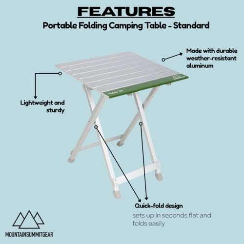 Mountain Summit Gear Portable Folding Camping Table - Standard Size, Lightweight Aluminum Outdoor Table for Camping, Picnic, Beach, Kitchen