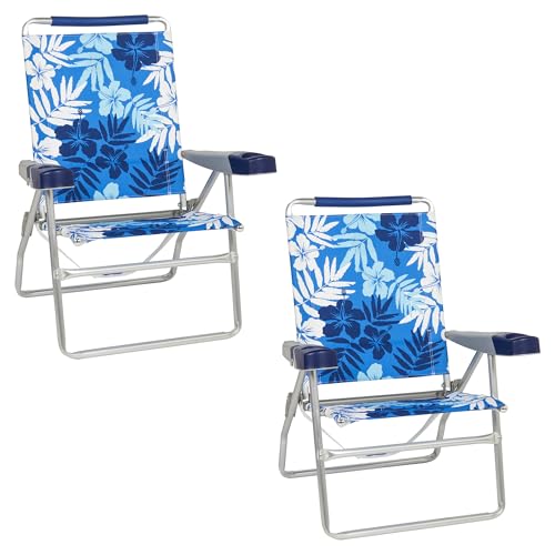 Rio Brands 4-Position Extended-Height Beach Chair Tropical Blue 2-Pack