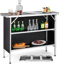 Black Portable Folding Camping Table with 2-Tier Storage Shelves & Removable Cover