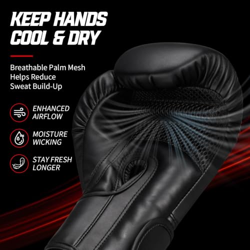 Elite Boxing Gloves for Men Women Adults - Black 16oz Supportive MMA Kickboxing