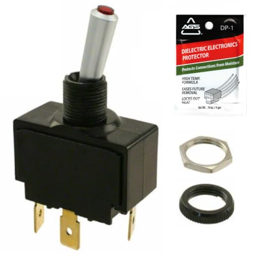 12V Marine Toggle Switch Kit - Red Lighted SPST On-Off Heavy Duty Panel Sealed