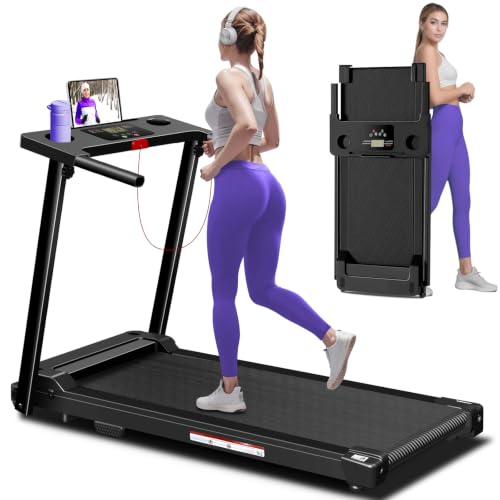 Black Portable Foldable Treadmill for Home with Handles - 300 lbs Capacity, Walking Pad, Lightweight & Compact