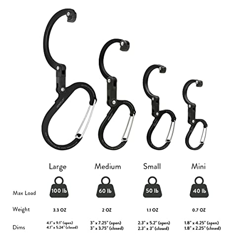 Gear Aid HEROCLIP Medium Carabiner Gear Clip & Hook for Camping & Travel - Stealth Black