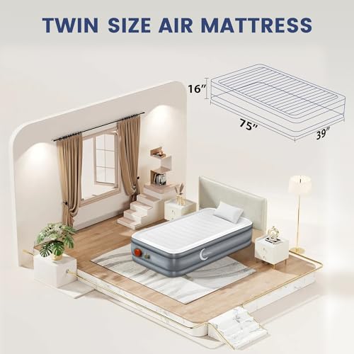 Gray & White LunaDream Eclipse Twin Air Mattress with USB Rechargeable Pump