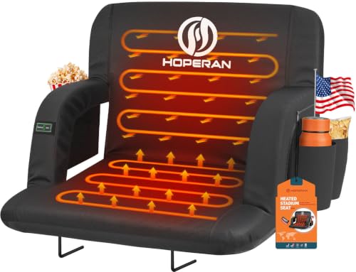 HOPERAN Black 21-Inch Heated Stadium Seat with Back Support & Dual Control