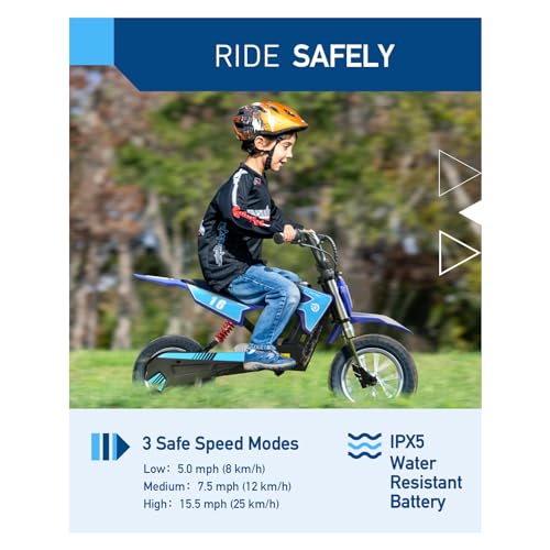 Hiboy DK1 Electric Kids Dirt Bike Blue 36V 300W Off-Road Motorcycle for Ages 3-10