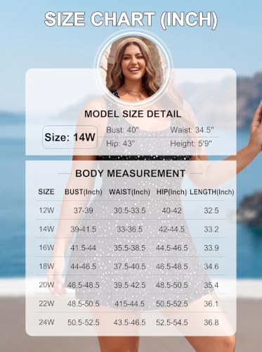 Plus Size Swim Dress Tummy Control One Piece Modest Bathing Suit for Women - 18 Plus Black Dot