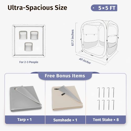 Beige 5x5 FT Pop Up Bubble Tent for Weather Protection - Sun & Rain Shelter