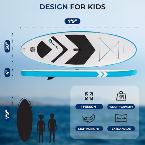 Kids Inflatable Stand Up Paddle Board - 7'9" SUP for Youth with Blue Variation, Adjustable Paddle & Backpack