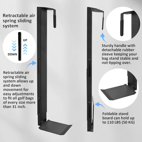 Wall Mount Golf Bag Storage Rack with Retractable Air Spring System - Black