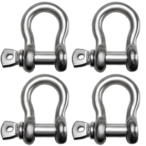 3/8 Inch 4 Pack Stainless Steel D-Ring Shackles Marine Grade Heavy Duty for Boat Rigging