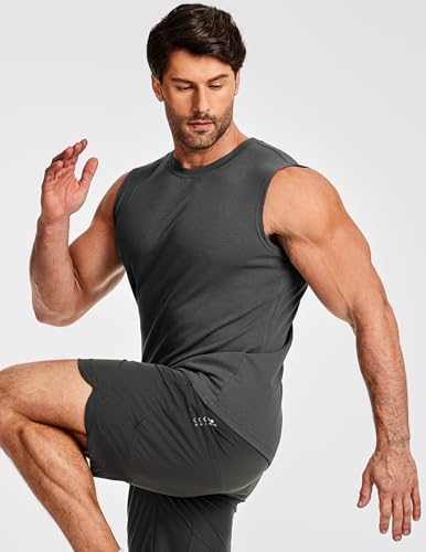 Mens Sleeveless Ribbed Tank Top - Workout Muscle Fit Gym T-Shirt Large Dark Grey
