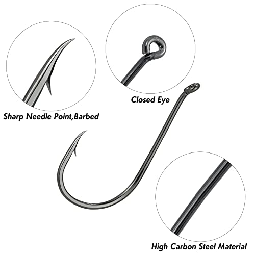 Black Offset Fishing Hooks 100 Pack - Saltwater & Freshwater Bait Hooks for Catfish Bass Tuna