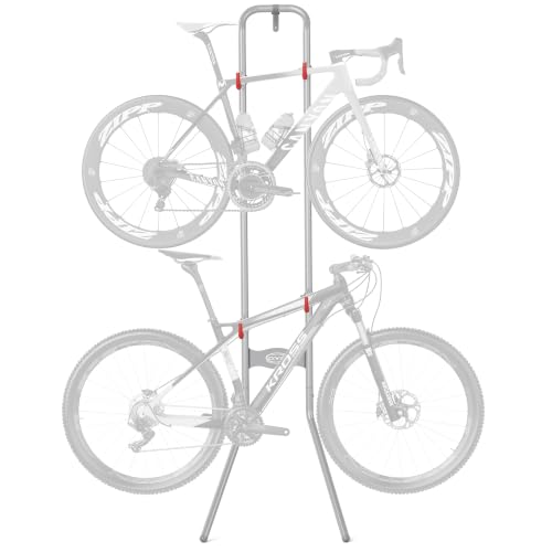 Vertical Bike Rack for 2 Bicycles - Slim Wall Leaning Storage with Adjustable Arms - Silver