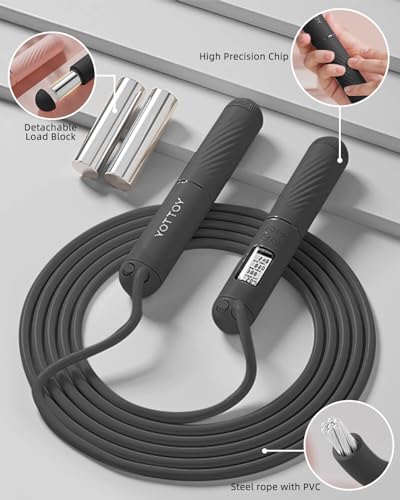 YOTTOY Cordless & Weighted Jump Rope for Adults - Black