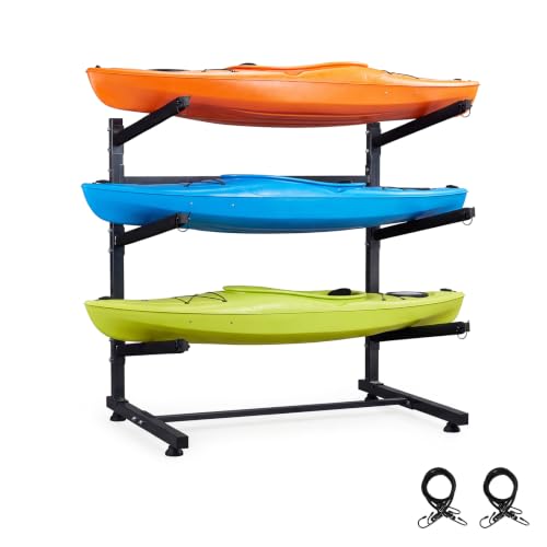 Bonnlo 3-Tier Freestanding Kayak Storage Rack - Heavy Duty Adjustable Boat & Surfboard Stand