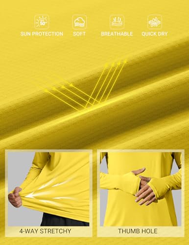 Yellow Men's UPF 50+ Long Sleeve Hoodie Shirt for Sun Protection - Lightweight Quick Dry Fishing Rash Guard
