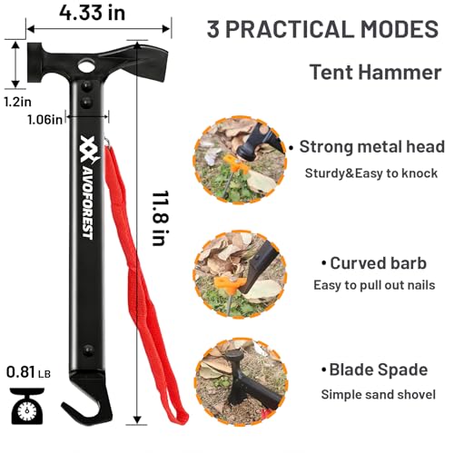 Black 20 Pcs Tent Stakes with Hammer Camping Ground Anchors & Storage Bag