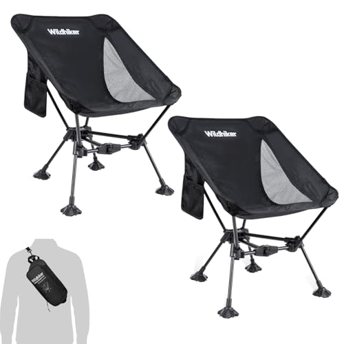 Wildhiker Compact Folding Camping Chair Set - Black, 2 Pack, Ultralight & Stable