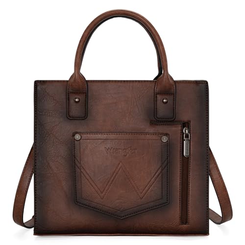 Vintage Dark Brown Wrangler Tote Bag for Women Western Cowhide Purse & Wallet Set