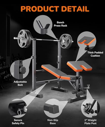 OUNUO Orange Multi-Function All-in-One Weight Bench Set for Full-Body Home Workout