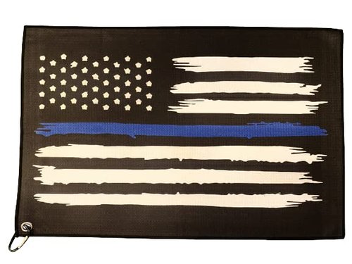 TrueBirdie Microfiber Golf Towel - Thin Blue Line Police American Flag Graphic Golf Towel with Carabiner