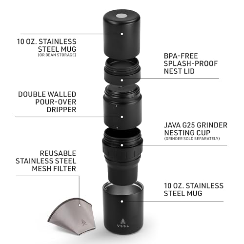 VSSL Nest Pour Over Coffee Kit - Black | Portable Camping Coffee Maker with Mugs