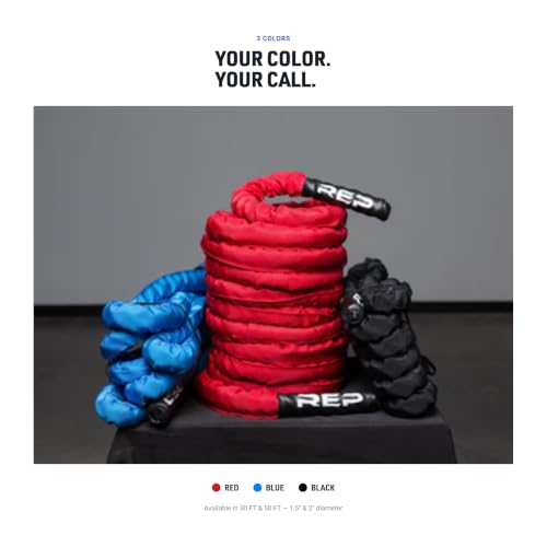Heavy Battle Rope 30Ft 40Ft 50Ft with Sleeve & Textured Handles – Home Gym Fitness Equipment Variation of BlackWithSleeve 1.5 x 30 ft