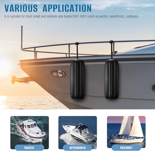 Black Boat Fenders Bumpers Pack of 4 - 10 x 28 Inches Docking Protectors