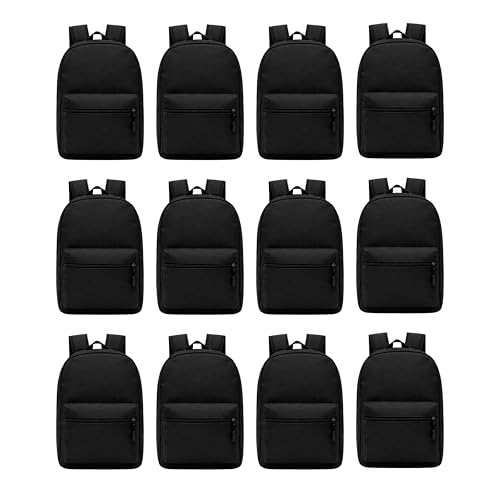 Winterlace 12 Pack Black 17 Inch Lightweight School & Travel Backpacks