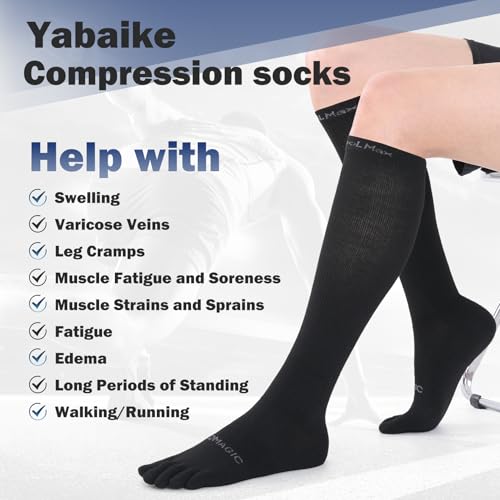 Knee High Compression Toe Socks Black 3-Pack Support Hiking Running Travel