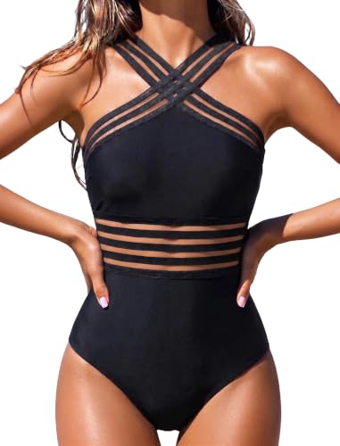 Hilor Women’s One Piece Swimsuit Slimming Tummy Control Bathing Suit - Black, 4-6