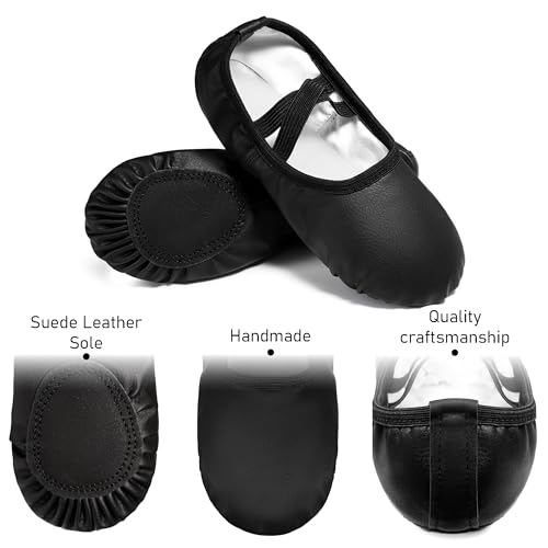 Dynadans Soft Leather Ballet Slippers for Girls Boys Toddler Kids Women - 2 Little Kid / Black