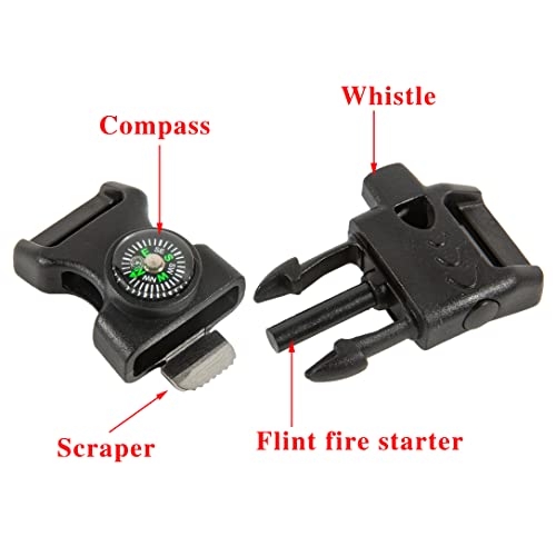 Emergency Whistle Buckle with Compass Fire Starter & Flint for Camping Survival