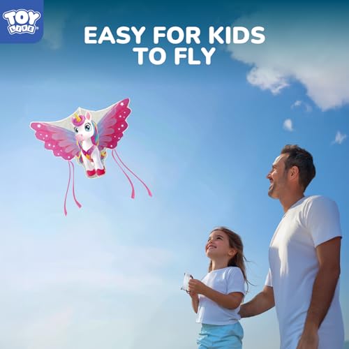 Giant Unicorn Kite for Kids & Adults - 48.4'' Outdoor Flying Toy with 328 FT String, Pink Variation