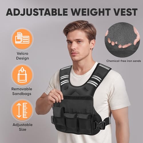 Black 20-32lb Adjustable Weighted Vest for Men Women Fitness & Running