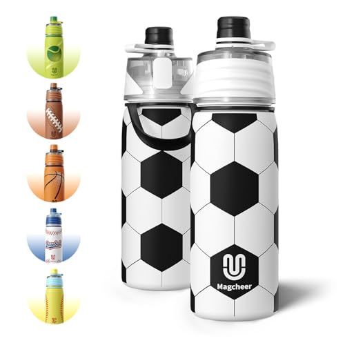 Soccer Water Bottle 20oz Insulated Stainless Steel with Mist Spray - Kids Gift