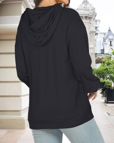 Women's Long Sleeve Hoodie Sweatshirt with Drawstring and Pockets - X-Large Black