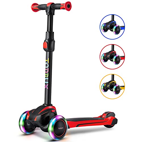 Kids Scooter with Light Up 3 Wheels & Adjustable Handlebar - Red