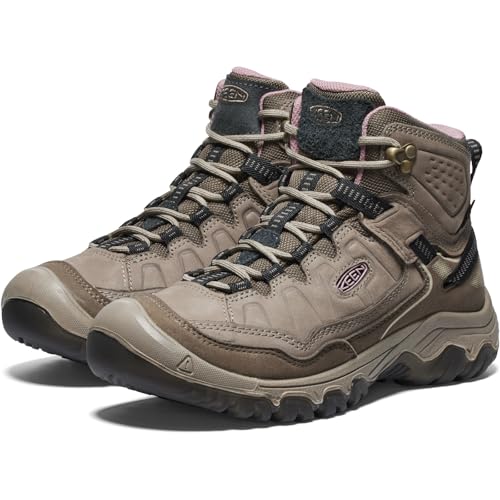 KEEN Women's Targhee 4 Mid Waterproof Hiking Boots - Brindle/Nostalgia Rose, 8 Wide