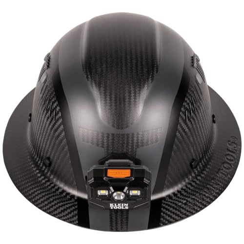 Klein Tools K12 Series Carbon Fiber Hard Hat with Light - One Size, Vented, Full Brim, Class C
