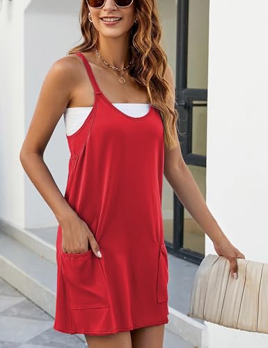 Women’s Red Medium Athletic Romper Dress with Built-in Shorts - Summer Tennis Mini Dress