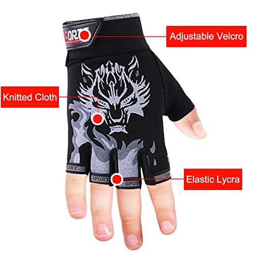 Kids Cycling & Fishing Gloves - Black, Medium - Non-Slip Grip, Breathable, Adjustable Wrist