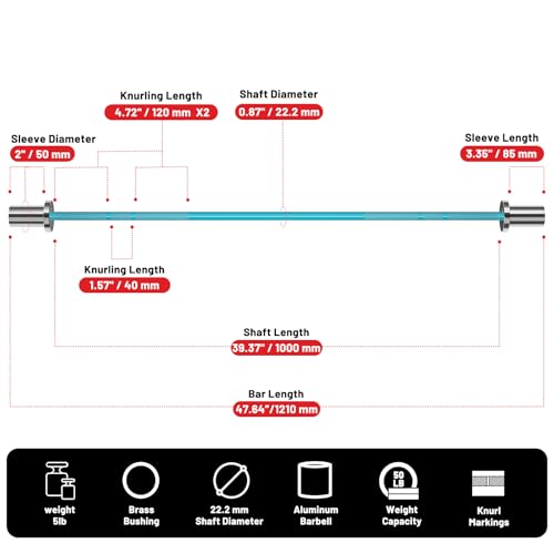 Blue Silver 4ft Mini Barbell for Beginners - 5lb Technique Training Barbell for Women & Kids
