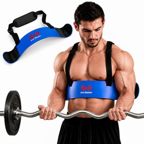 Arm Blaster Bicep Curl Isolator with Neoprene Padding - Adjustable Aluminum Arm Trainer, Blue