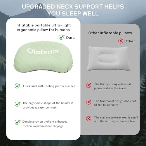 Ultralight Inflatable Camping Pillow - Grass Green, Compact & Portable
