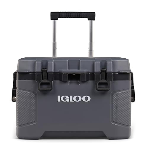 Igloo Trailmate 52 Qt Roller Cooler - Carbonite, Heavy-Duty Wheeled Ice Chest with Insulation & Accessories