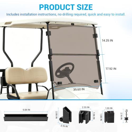 CartClan Tinted Golf Cart Windshield for EZGO TXT 1995-2013 Folding Impact-Resistant