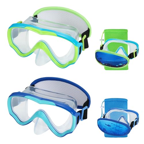 Kids Swim Goggles 2 Pack - No Tangle Strap, Diving Mask for Youth 6-14 - Blue
