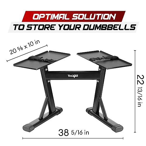 Yes4All Adjustable Dumbbell Stand - 160 lb Capacity, Spotter & Weight Rack with Strap